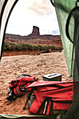 View Of Sandstone Tower On The Green River From Tent In Canyonlands National Park, Utah