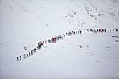 Ski mountaineers during a competition in the Tatra Mountains National Park, Poland