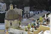 Italy, Amalfi Coast, Positano, old fishermen village with the Santa Maria Assunta church and its dome covered in varnished tiles