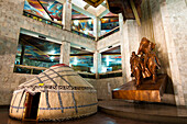 Central Asia, Kyrgyzstan, Chuy province, capital Bishkek, Ala-Too place, the State historical museum, Lenin statue dominating a yurt, the traditional house of Kyrgyz