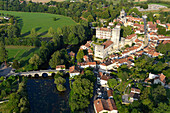 France, Dordogne, aerial view of the western part of Bourdeilles