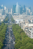 France. Paris 16th district. Area of Place de l'Etoile. Avenue de la Grande Armée. In the background: buildings of La Defense