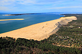 Frankreich, Gironde. Luftaufnahme der Düne von Pilat.