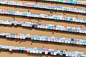 Portugal, Nazare. Nazare beach and its beach tents.