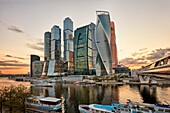 The Moscow International Business Centre (MIBC), also known as “Moscow City' at dusk. Moscow, Russia.