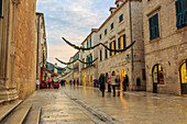 Stradun ,Placa, pedestrian promenade, after sunset, evening blue hour, Old Town, Dubrovnik, UNESCO World Heritage Site, Croatia, Europe