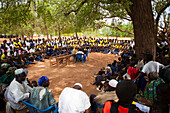 Students at a junior High School watch a play about teenage pregnancy put on by the schools Gender Club, Ghana, West Africa, Africa