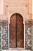 Mauer von Ben Youssef Madrasa ,alte islamische Hochschule, UNESCO-Weltkulturerbe, Marrakesch, Marokko, Nordafrika, Afrika