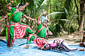 Young boys performing Gotipua dance, the traditional folk dance of Odisha inspired by Hindu gods, Lords Jagannath and Krishna, Odisha, India, Asia