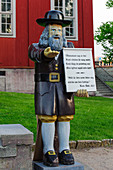 Admiral church with wooden figure Old Rosenbohm Roman figure Nils Holgersson, Karlskrona, Blekinge, Southern Sweden, Sweden