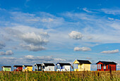 Colorful booths at Skanör med Falsterbo, Skane, Southern Sweden, Sweden
