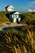 Bunte Strandhütten bei Skanör med Falsterbo, Skane, Südschweden, Schweden