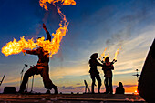 People in costumes make fire show, medieval festival, opening ceremony, Schweden