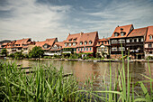 Blick auf Häuser von Klein Venedig an der Regnitz, Bamberg, Region Franken, Bayern, Deutschland, UNESCO Welterbe