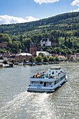 Sightseeing excursion ship Sivota (Reederei Henneberger) on Main river, Miltenberg, Spessart-Mainland, Franconia, Bavaria, Germany