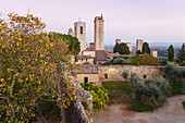 Stadtansicht mit Geschlechtertürmen, Türme, Blick vom Turm der Burg Rocca, San Gimignano, UNESCO Weltkulturerbe, Provinz Siena, Herbst, Toskana, Italien, Europa