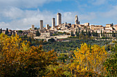 townscape with towers, San Gimignano, hilltown, UNESCO World Heritage Site, province of Siena, autumn, Tuscany, Italy, Europe