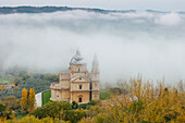 San Biagio, church, 16th century, High Renaissance, fog, autumn, Montepulciano, Tuscany, Italy, Europe