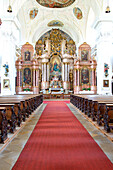The main altar in the church of the Pielenhofen Abbey in Pielenhofen in the valley of the Naab, Lower Bavaria