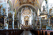 View to the main altar of the church of the Mallersdorf Monastery in Lower Bavaria