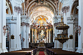 Nave of the church of the Benedictine Abbey Rohr in Rohr, Lower Bavaria