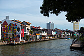 The Malacca River runs through the old city of Malacca, Malaysia