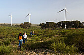 ecotourism and hiking in the wind turbine park of amougdoul, 25 km to the northeast of essaouira, mogador, atlantic ocean, morocco, africa