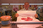 pork chop, gilles mossu's pork product stand, covered market, chartres (28), france
