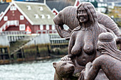 statue of the legend of sedna, the mother of the sea, old port, nuuk, greenland