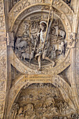 the good shepherd with his sheep, detail of the intrados beneath the vault of the renaissance arch holding the great clock, rouen (76), france