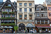 restaurant terraces on the place du vieux marche (old market square), rouen (76), france