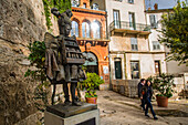 sculpture of a person in perfume-maker's dress in front of the international perfume museum, grasse, alpes maritimes, provence alpes cote d'azur, (06), france