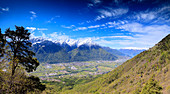 Panoramic of Rhaetian Alps in spring from Prati Nestrelli, Civo, province of Sondrio, Valtellina, Lombardy, Italy, Europe