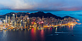 Elevated view, Harbour and Central district of Hong Kong Island and Victoria Peak, Hong Kong, China, Asia