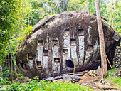 Where there are no cliffs or caves, crypts are carved into boulders, Tana Toraja, Sulawesi, Indonesia, Southeast Asia, Asia