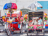 Resting rickshaw driver, Georgetown, Penang, Malaysia, Southeast Asia, Asia