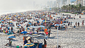 Crowded Ipanema beach in Rio de Janeiro, Brazil, South America