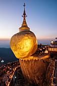 Mount Kyaiktiyo (Golden Rock) at twilight, Mon State, Myanmar (Burma), Asia