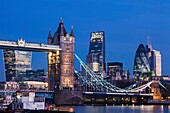 England, London, Tower Bridge and City Skyline