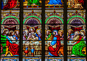 France, Gironde, St Emilion (UNESCO World Heritage), stained glass depicting the Last Supper in the collegial church
