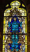 Normandy, Mont Saint Michel, the Assumption stained glass window within the St Pierre church (Historical Monument) (UNESCO World Heritage) (on the way to Santiago de Compostela)