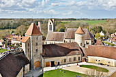 Seine et Marne, Blandy les Tours, castle. General view of the inner courtyard. In the background the Saint Maurice church.