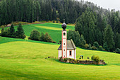 St. Johann church, Santa Maddalena, Val di Funes, Dolomites, Bolzano province, Trentino-Alto Adige, Italy, Europe