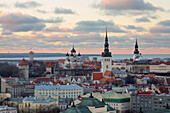 View over Old Town at sunset, UNESCO World Heritage Site, Tallinn, Estonia, Europe