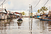 Wooden houses in flooded area of Belem, Iquitos, Peru, South America