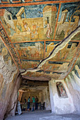 Panels depicting scenes from the Gospels, Rock Church The Holy Mother, 14th century Palaeologian style Medieval Christian Art, UNESCO World Heritage Site, Roussenski Lom River Valley, Bulgaria, Europe