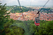 Cable car to Mount Tampa, old part of town in background, Brasov, Transylvania, Romania, Europe