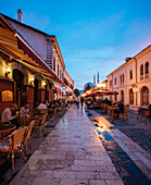 Rruga Kol Idromeno Street at night, Old Town, Shkodra, Albania, Europe