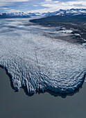 Aerial view of glacier by lagoon, Knik Glacier, Palmer, Alaska, USA