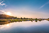 Sun, view from Baabe to Moritzdorf, Ruegen Island, Mecklenburg-Western Pomerania, Germany